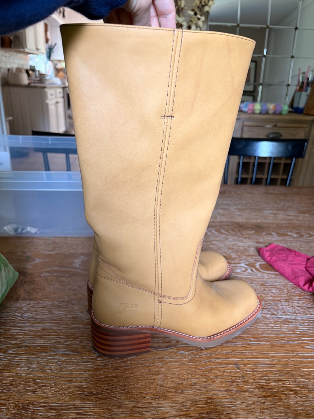 Frye Tall Leather Riding Boot in Mustard Tan